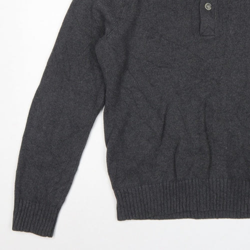 Eddie Bauer Mens Grey M Cotton Henley Knit Jumper Long Sleeve