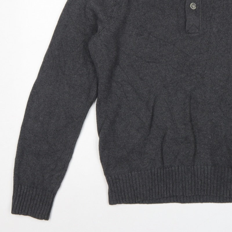 Eddie Bauer Mens Grey M Cotton Henley Knit Jumper Long Sleeve