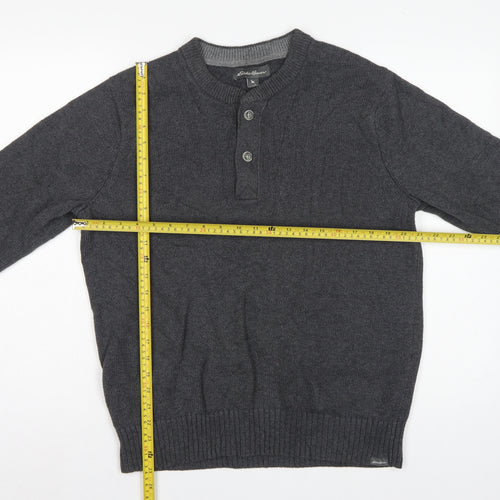 Eddie Bauer Mens Grey M Cotton Henley Knit Jumper Long Sleeve