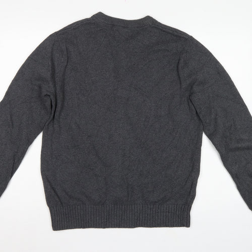 Eddie Bauer Mens Grey M Cotton Henley Knit Jumper Long Sleeve