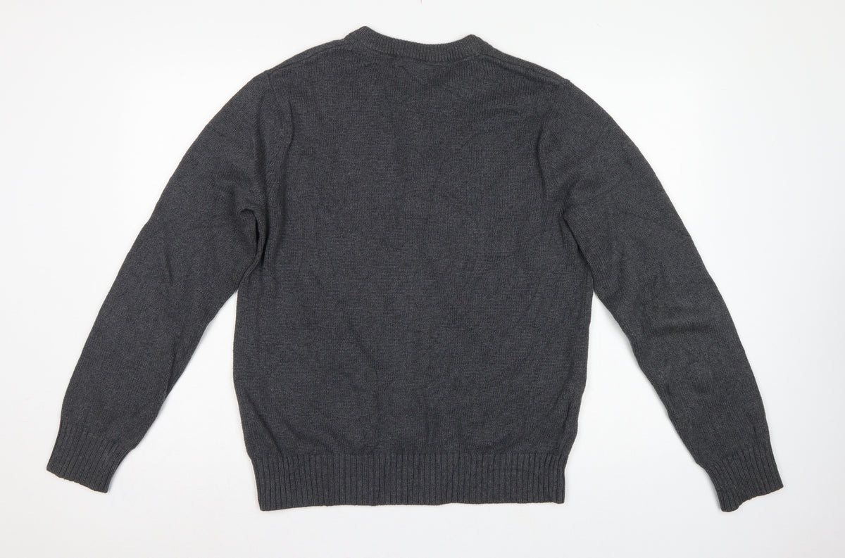 Eddie Bauer Mens Grey M Cotton Henley Knit Jumper Long Sleeve