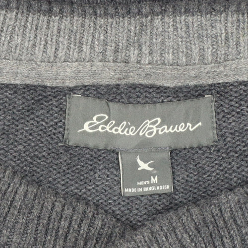 Eddie Bauer Mens Grey M Cotton Henley Knit Jumper Long Sleeve