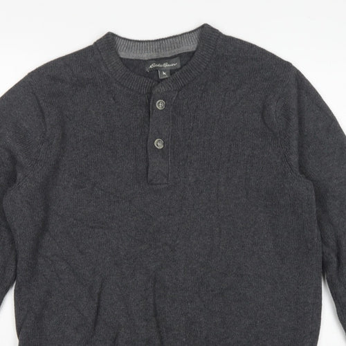 Eddie Bauer Mens Grey M Cotton Henley Knit Jumper Long Sleeve