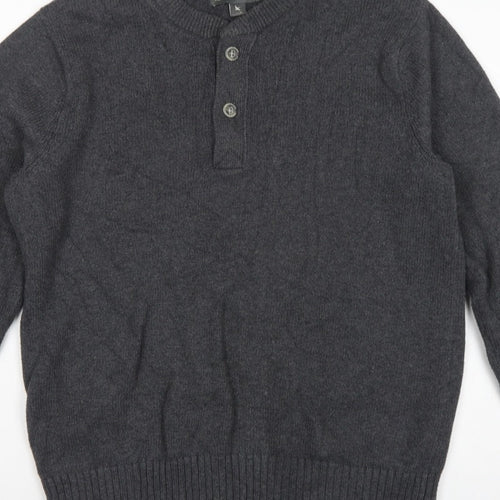 Eddie Bauer Mens Grey M Cotton Henley Knit Jumper Long Sleeve