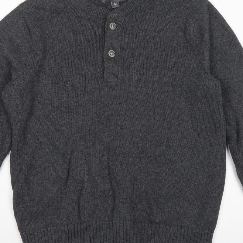Eddie Bauer Mens Grey M Cotton Henley Knit Jumper Long Sleeve
