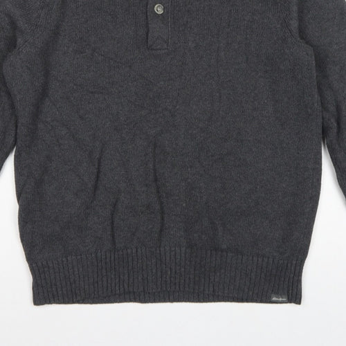 Eddie Bauer Mens Grey M Cotton Henley Knit Jumper Long Sleeve