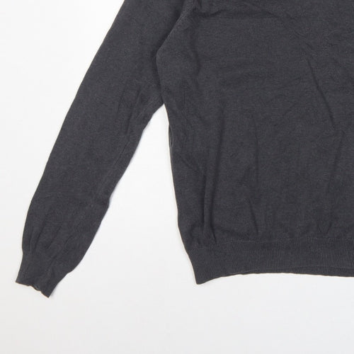 Voi Jeans Men's Grey Cotton V-Neck Logo Pullover Jumper Size M