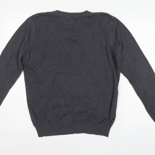 Voi Jeans Men's Grey Cotton V-Neck Logo Pullover Jumper Size M