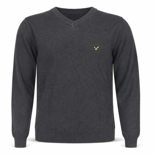 Voi Jeans Men's Grey Cotton V-Neck Logo Pullover Jumper Size M