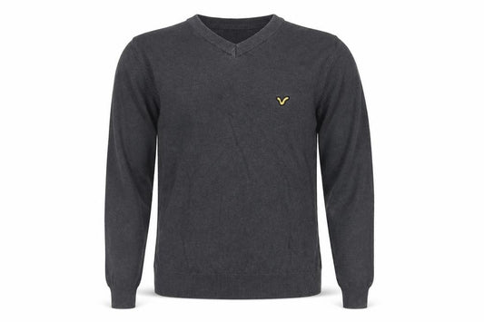 Voi Jeans Men's Grey Cotton V-Neck Logo Pullover Jumper Size M