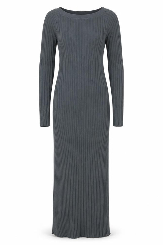 Free People Women Grey M Ribbed Knit Maxi Bodycon Dress