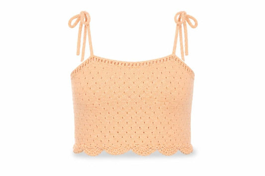Front view of ASOS Women Orange UK 6 Cotton Knit Tie Strap Cropped Camisole Top
