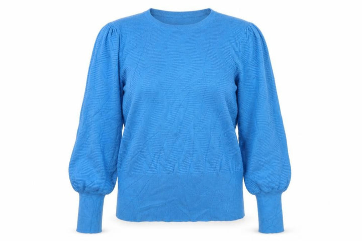 Marks & Spencer Women Blue M Crew Neck Balloon Sleeve Knit Jumper