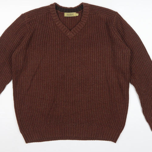 P.G. Field Men’s Brown L V-Neck Chunky Knit Acrylic Pullover Jumper