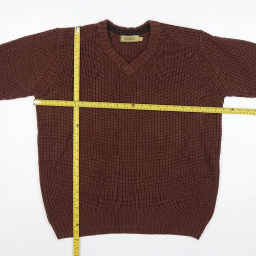 P.G. Field Men’s Brown L V-Neck Chunky Knit Acrylic Pullover Jumper