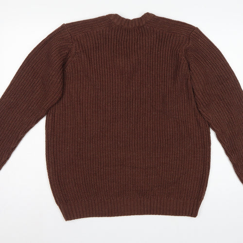 P.G. Field Men’s Brown L V-Neck Chunky Knit Acrylic Pullover Jumper