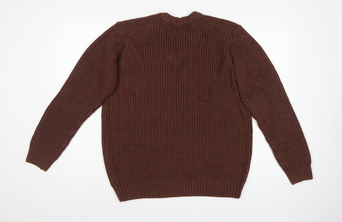 P.G. Field Men’s Brown L V-Neck Chunky Knit Acrylic Pullover Jumper