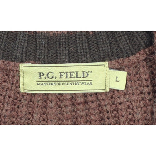 P.G. Field Men’s Brown L V-Neck Chunky Knit Acrylic Pullover Jumper