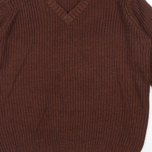 P.G. Field Men’s Brown L V-Neck Chunky Knit Acrylic Pullover Jumper
