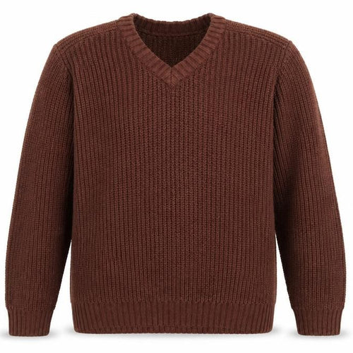 P.G. Field Men’s Brown L V-Neck Chunky Knit Acrylic Pullover Jumper
