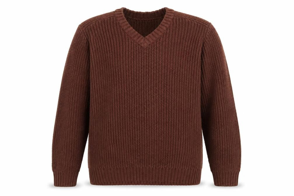 P.G. Field Men’s Brown L V-Neck Chunky Knit Acrylic Pullover Jumper
