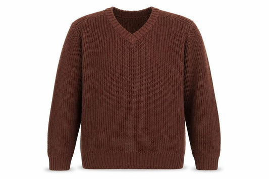 P.G. Field Men’s Brown L V-Neck Chunky Knit Acrylic Pullover Jumper