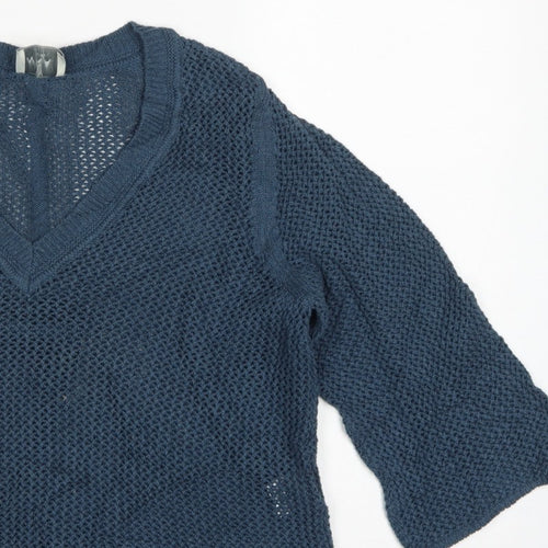 WRAP London Women’s Blue UK 10 Organic Cotton V-Neck Knit Jumper