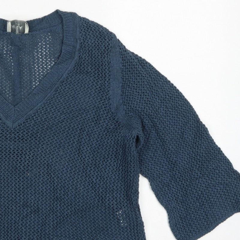 WRAP London Women’s Blue UK 10 Organic Cotton V-Neck Knit Jumper