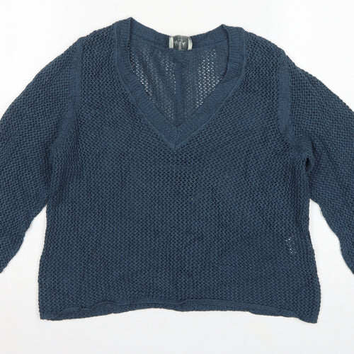 WRAP London Women’s Blue UK 10 Organic Cotton V-Neck Knit Jumper