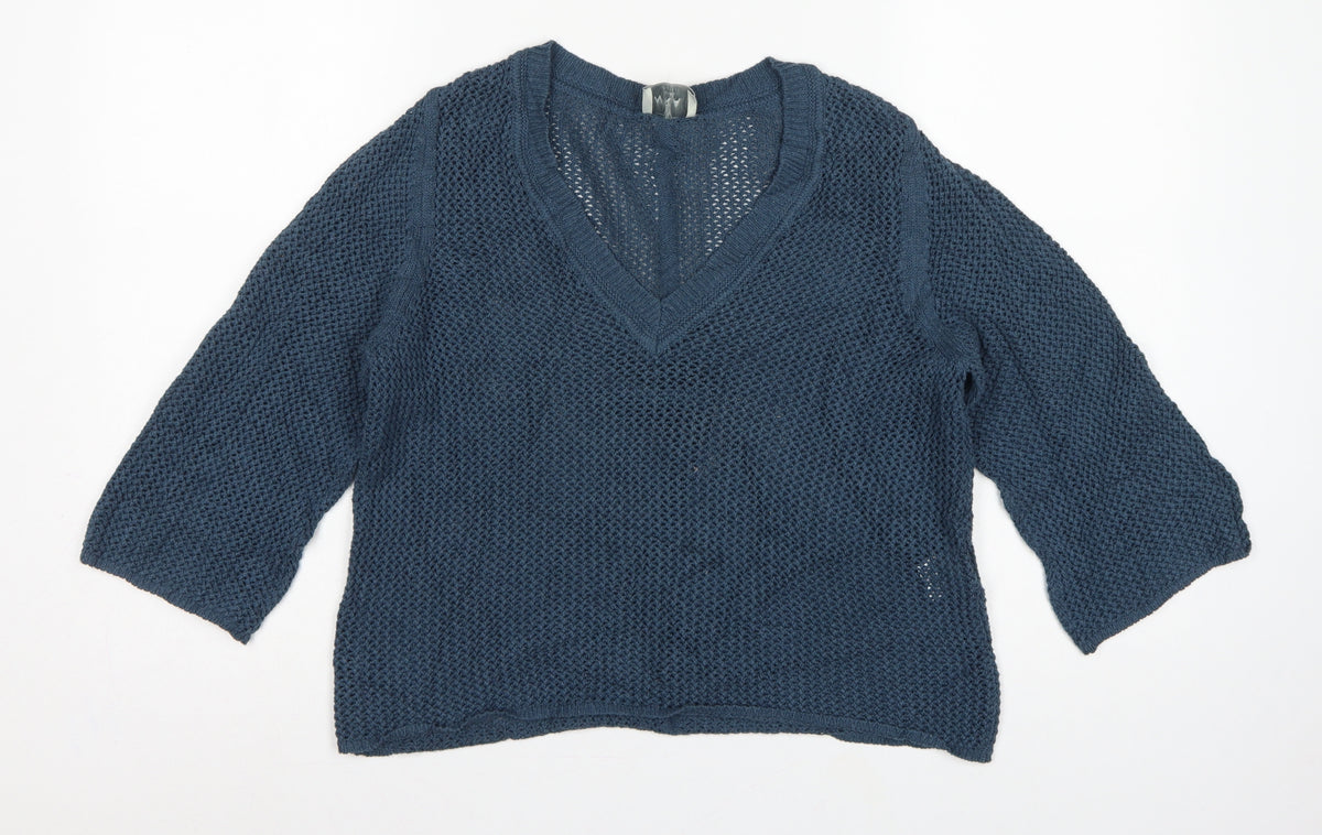 WRAP London Women’s Blue UK 10 Organic Cotton V-Neck Knit Jumper