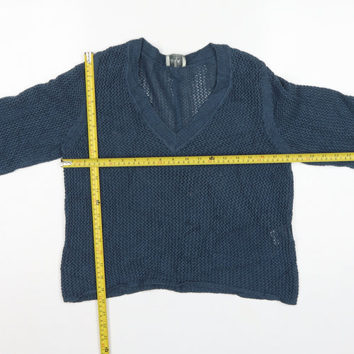 WRAP London Women’s Blue UK 10 Organic Cotton V-Neck Knit Jumper