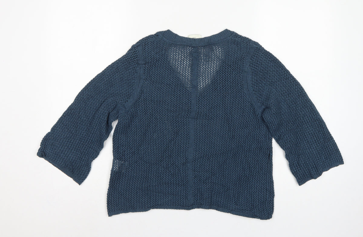 WRAP London Women’s Blue UK 10 Organic Cotton V-Neck Knit Jumper