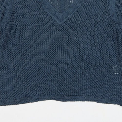 WRAP London Women’s Blue UK 10 Organic Cotton V-Neck Knit Jumper