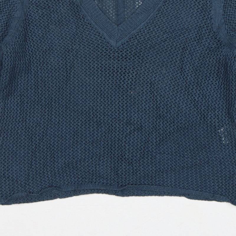 WRAP London Women’s Blue UK 10 Organic Cotton V-Neck Knit Jumper