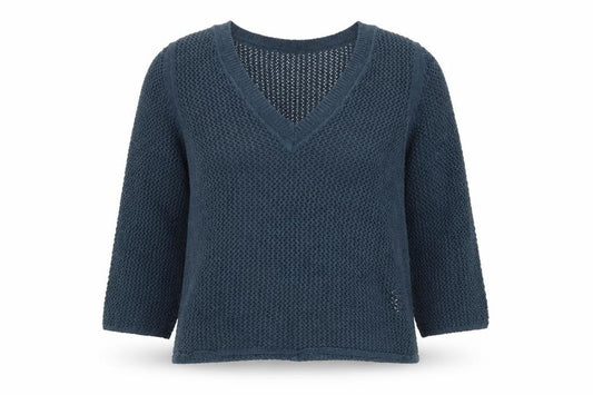 WRAP London Women’s Blue UK 10 Organic Cotton V-Neck Knit Jumper