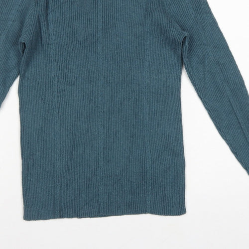 FatFace Women Green Rib Knit Roll Neck Pullover Jumper UK 12