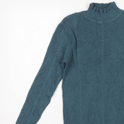 FatFace Women Green Rib Knit Roll Neck Pullover Jumper UK 12