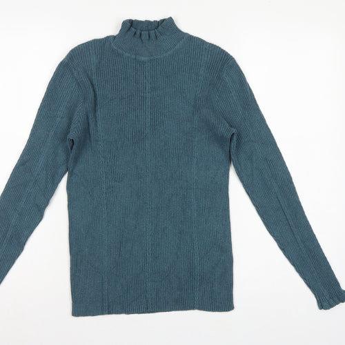 FatFace Women Green Rib Knit Roll Neck Pullover Jumper UK 12