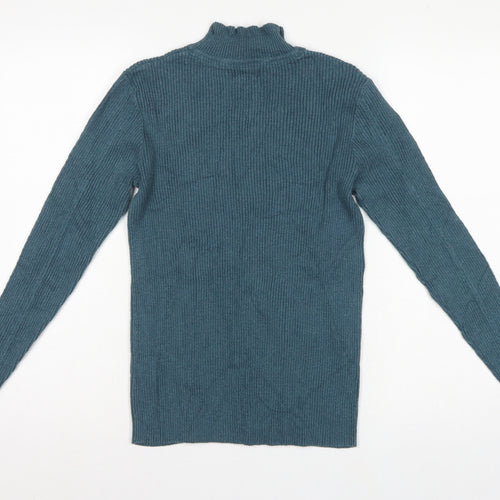 FatFace Women Green Rib Knit Roll Neck Pullover Jumper UK 12