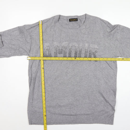 Frank Usher Women Grey XL Attitude Rhinestone Knit Pullover Jumper