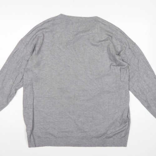 Frank Usher Women Grey XL Attitude Rhinestone Knit Pullover Jumper