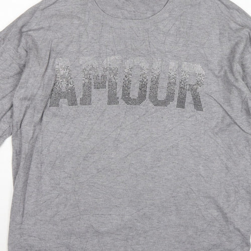 Frank Usher Women Grey XL Attitude Rhinestone Knit Pullover Jumper