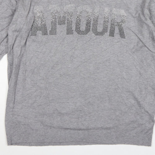 Frank Usher Women Grey XL Attitude Rhinestone Knit Pullover Jumper