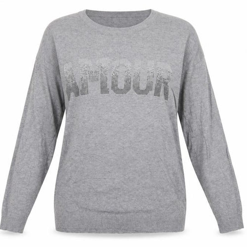 Frank Usher Women Grey XL Attitude Rhinestone Knit Pullover Jumper