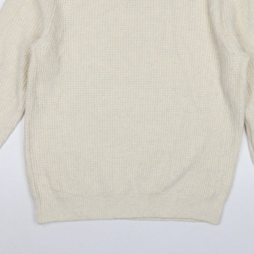 Zara Women Ivory S Waffle Knit Crew Neck Wool Blend Pullover Jumper