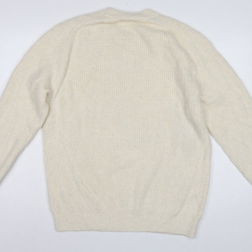 Zara Women Ivory S Waffle Knit Crew Neck Wool Blend Pullover Jumper