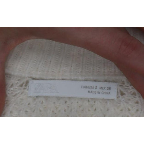 Zara Women Ivory S Waffle Knit Crew Neck Wool Blend Pullover Jumper