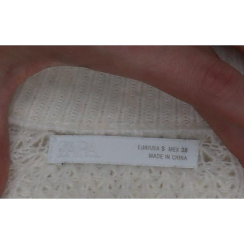 Zara Women Ivory S Waffle Knit Crew Neck Wool Blend Pullover Jumper