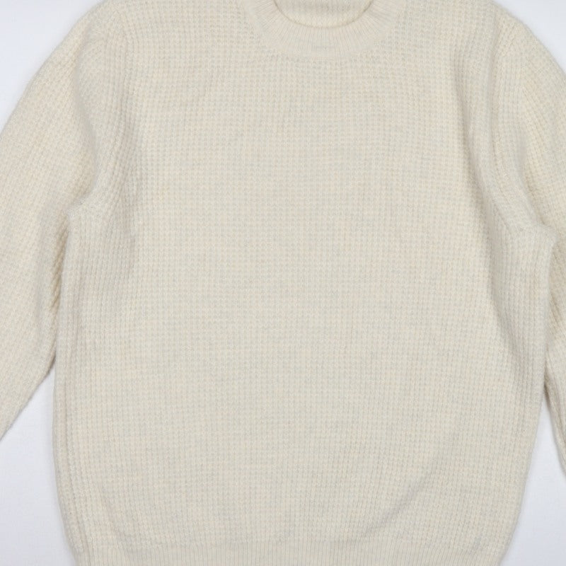 Zara Women Ivory S Waffle Knit Crew Neck Wool Blend Pullover Jumper