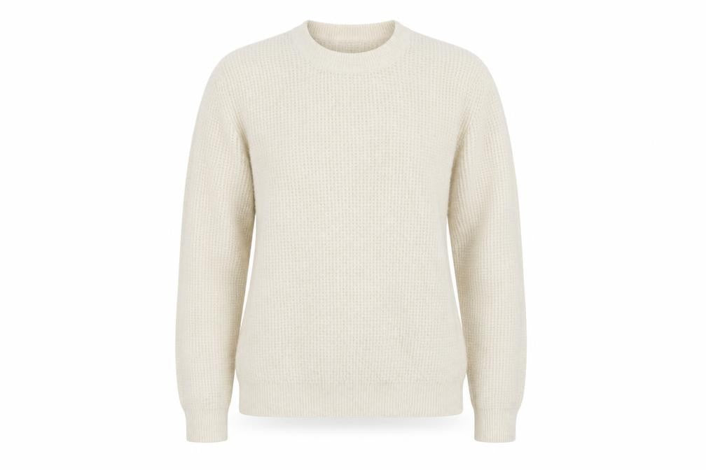 Zara Women Ivory S Waffle Knit Crew Neck Wool Blend Pullover Jumper